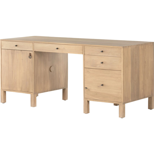 Isador Executive Desk by Four Hands. Made from solid poplar, top grain leather in a modern style.