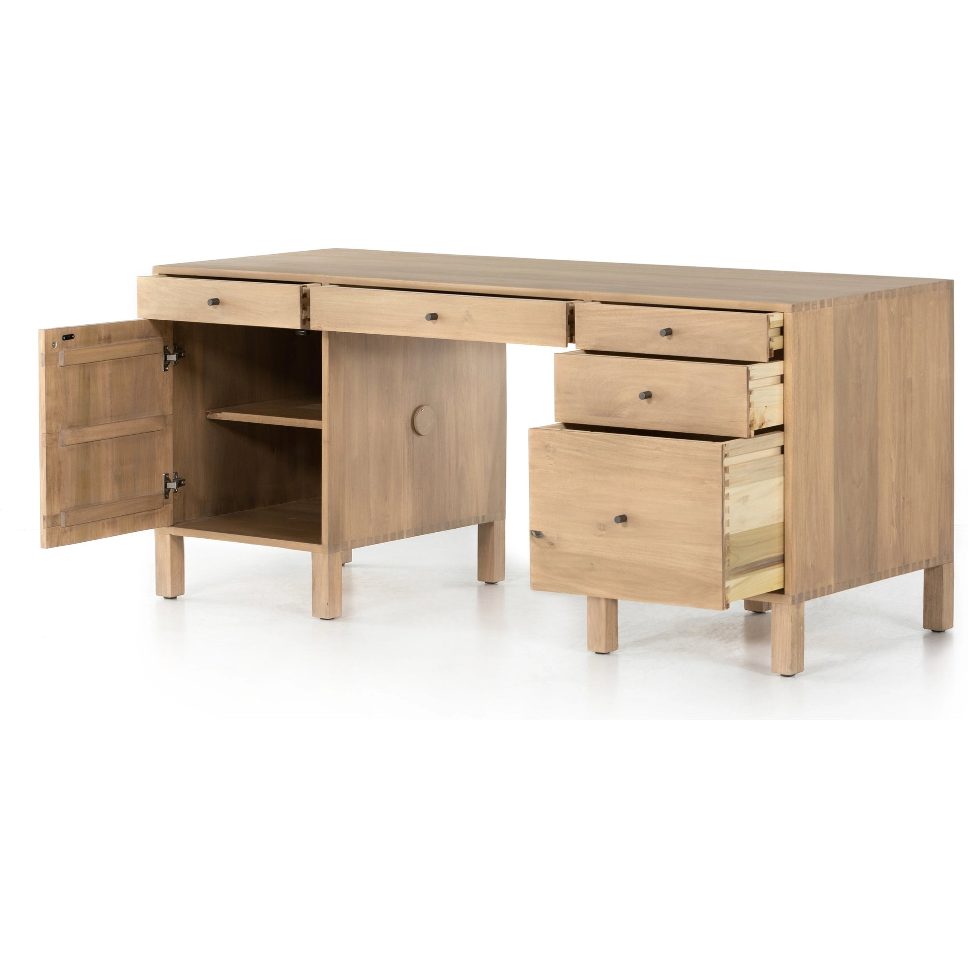 Isador Executive Desk by Four Hands. Made from solid poplar, top grain leather in a modern style.