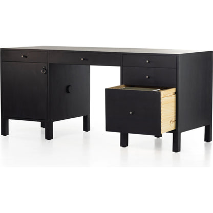 Isador Executive Desk by Four Hands. Made from solid poplar, top grain leather in a modern style.