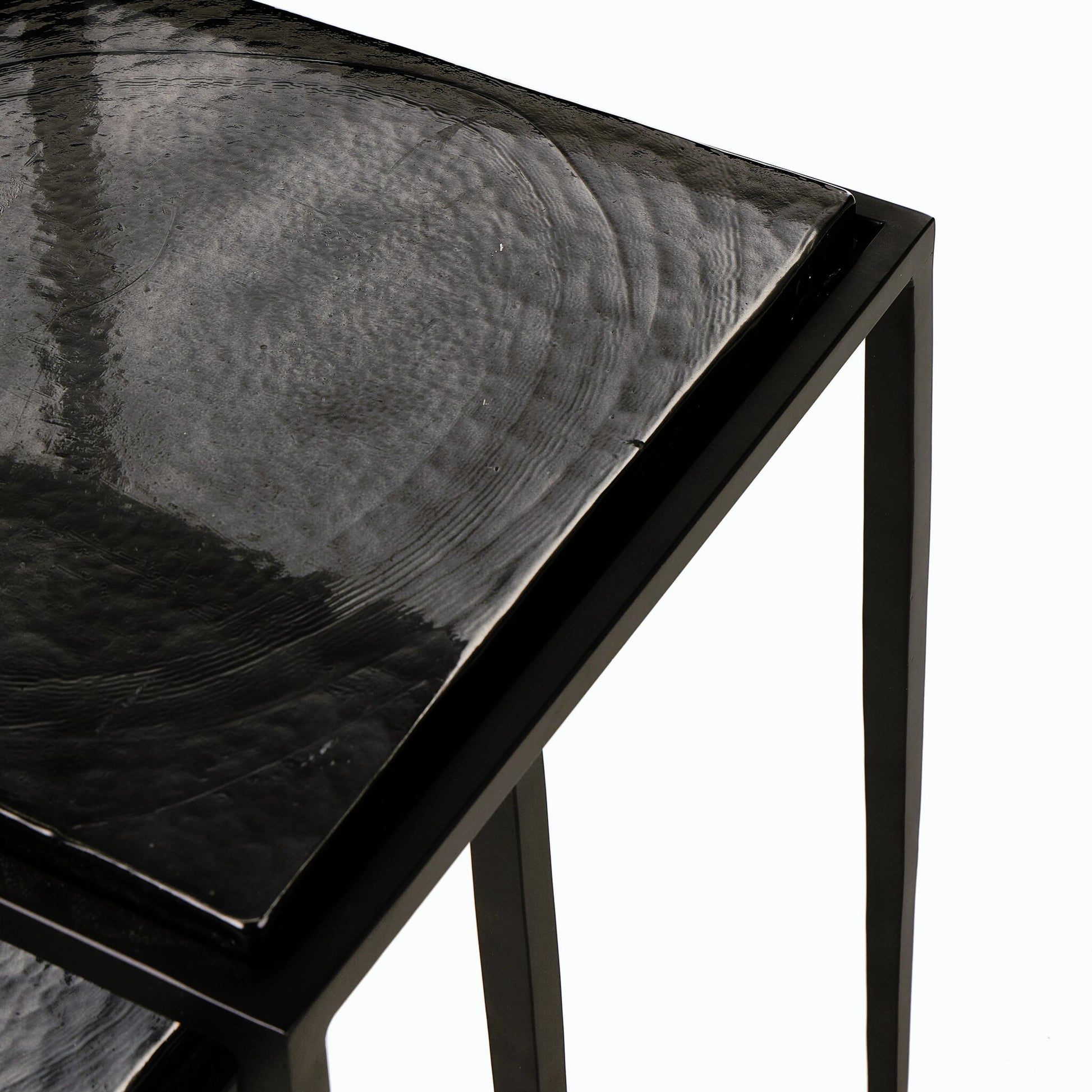 Dalston Cast Glass Nesting Tables by Four Hands in smoked black cast glass, iron matte black. Made from cast glass, iron in a modern style.