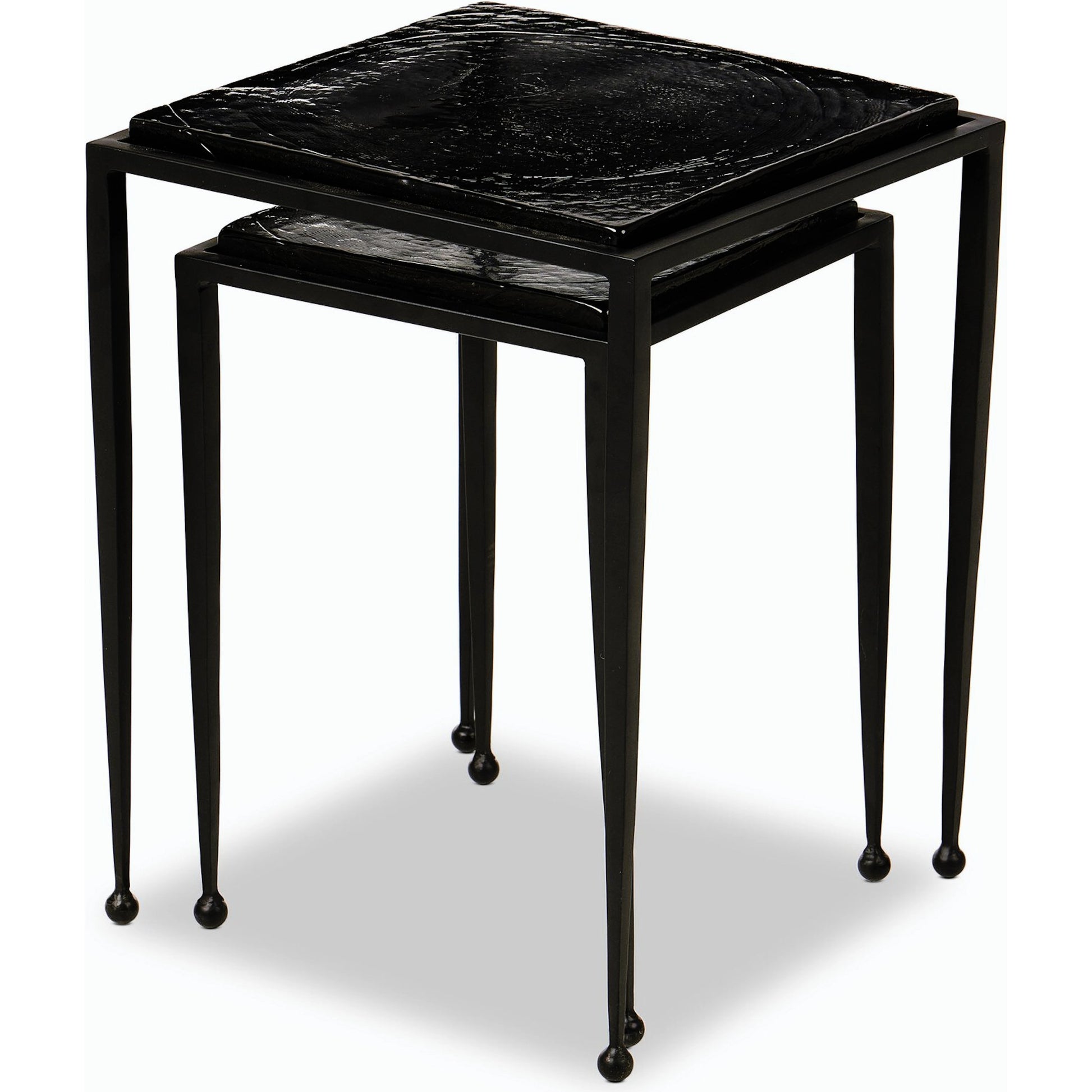 Dalston Cast Glass Nesting Tables by Four Hands in smoked black cast glass, iron matte black. Made from cast glass, iron in a modern style.