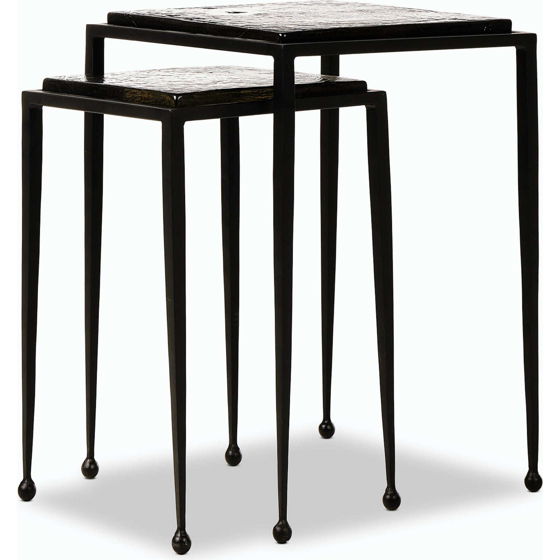 Dalston Cast Glass Nesting Tables by Four Hands in smoked black cast glass, iron matte black. Made from cast glass, iron in a modern style.