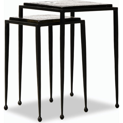 Dalston Cast Glass Nesting Tables by Four Hands in smoked black cast glass, iron matte black. Made from cast glass, iron in a modern style.