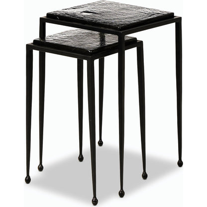 Dalston Cast Glass Nesting Tables by Four Hands in smoked black cast glass, iron matte black. Made from cast glass, iron in a modern style.