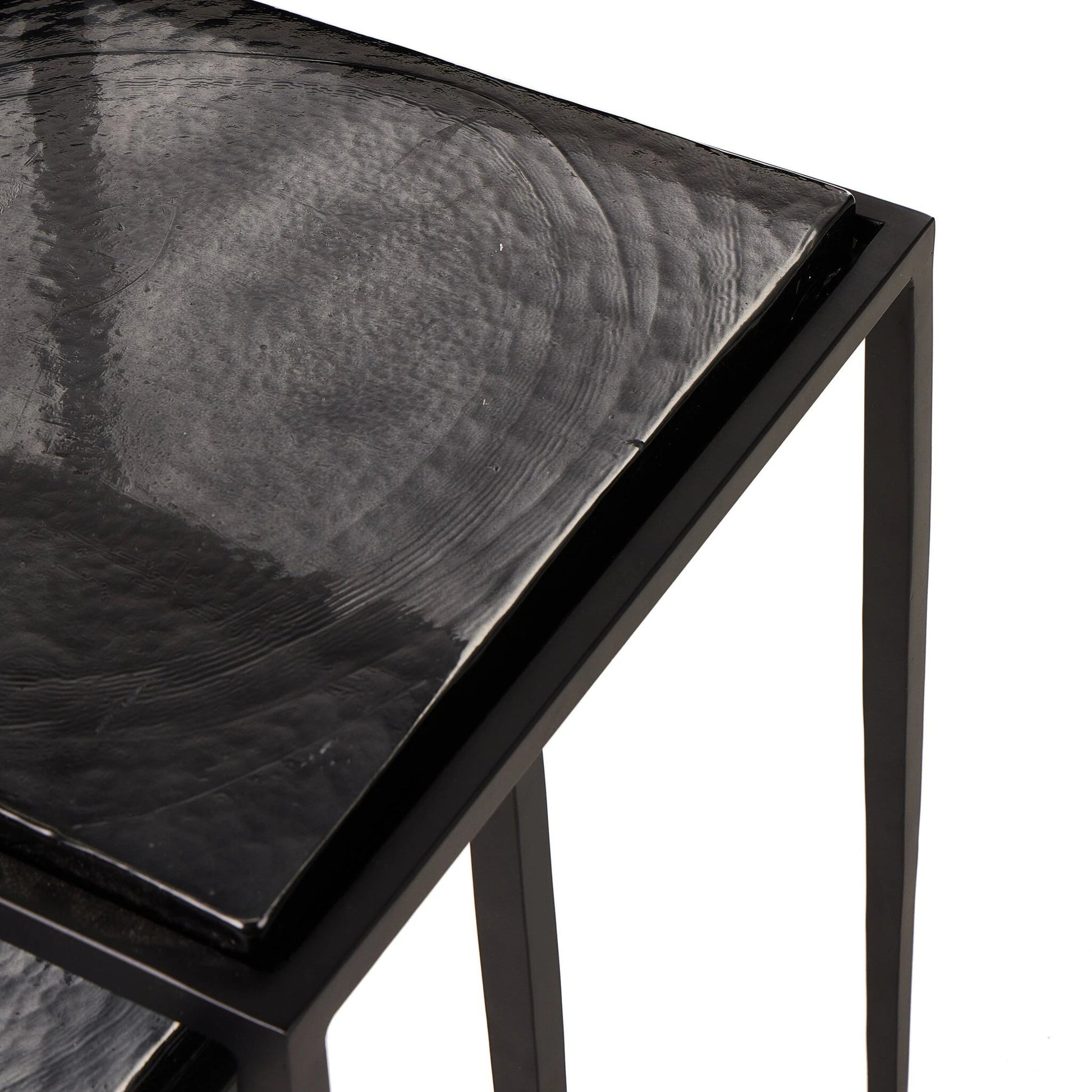 Dalston Cast Glass Nesting Tables by Four Hands in smoked black cast glass, iron matte black. Made from cast glass, iron in a modern style.