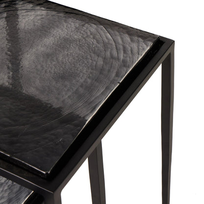 Dalston Cast Glass Nesting Tables by Four Hands in smoked black cast glass, iron matte black. Made from cast glass, iron in a modern style.