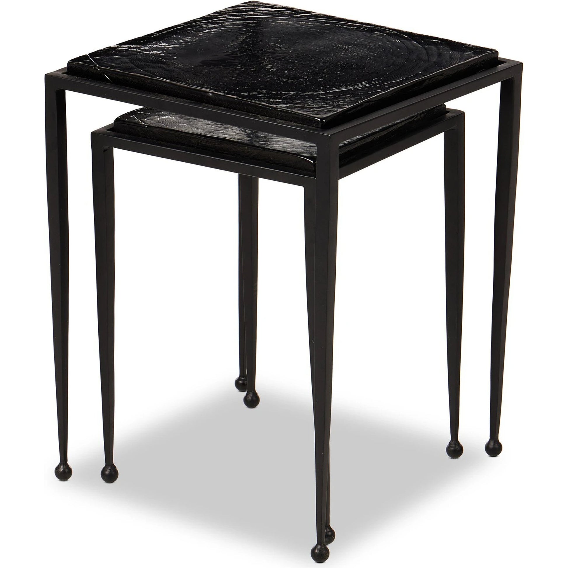 Dalston Cast Glass Nesting Tables by Four Hands in smoked black cast glass, iron matte black. Made from cast glass, iron in a modern style.