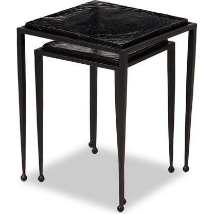 Dalston Cast Glass Nesting Tables by Four Hands in smoked black cast glass, iron matte black. Made from cast glass, iron in a modern style.