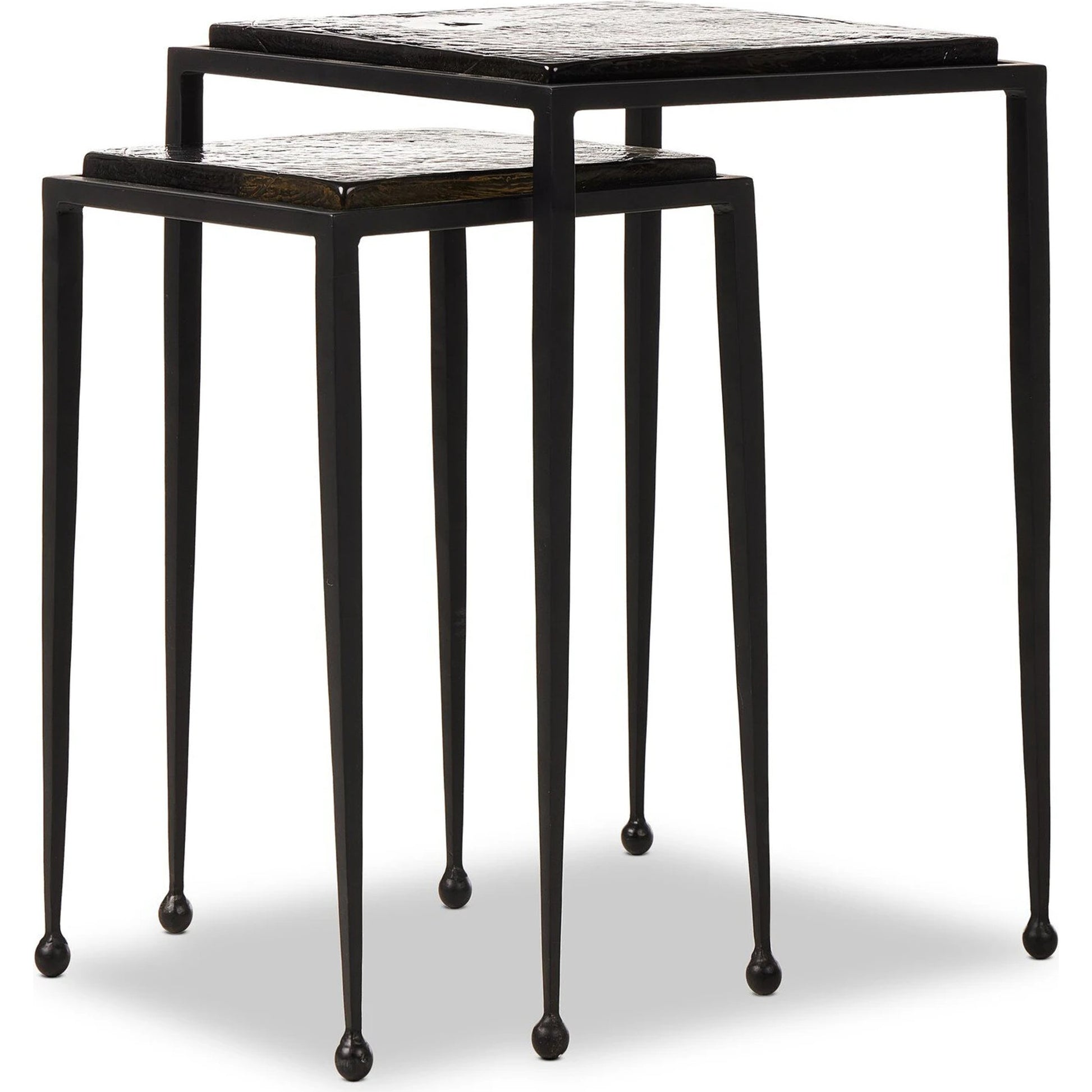 Dalston Cast Glass Nesting Tables by Four Hands in smoked black cast glass, iron matte black. Made from cast glass, iron in a modern style.