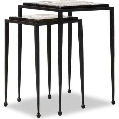 Dalston Cast Glass Nesting Tables by Four Hands in smoked black cast glass, iron matte black. Made from cast glass, iron in a modern style.