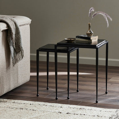 Dalston Cast Glass Nesting Tables by Four Hands in smoked black cast glass, iron matte black. Made from cast glass, iron in a modern style.