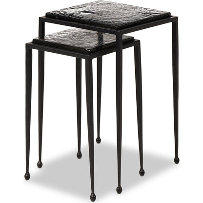 Dalston Cast Glass Nesting Tables by Four Hands in smoked black cast glass, iron matte black. Made from cast glass, iron in a modern style.