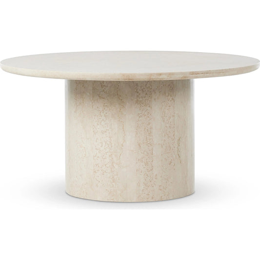 Oakland Outdoor Dining Table by Four Hands in outdoor cream marble. Made from solid marble in a transitional style.
