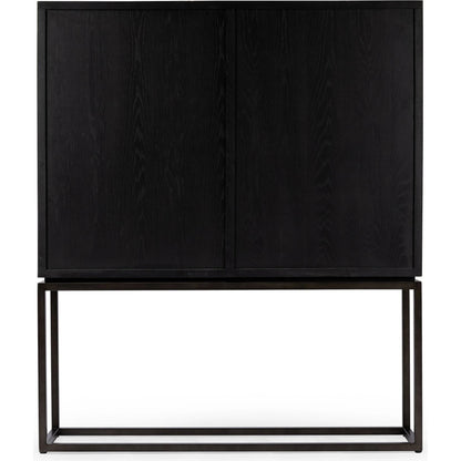 Palmer Cabinet by Four Hands in aged black, sandy oak. Made from iron, oak veneer, solid oak in a modern style.