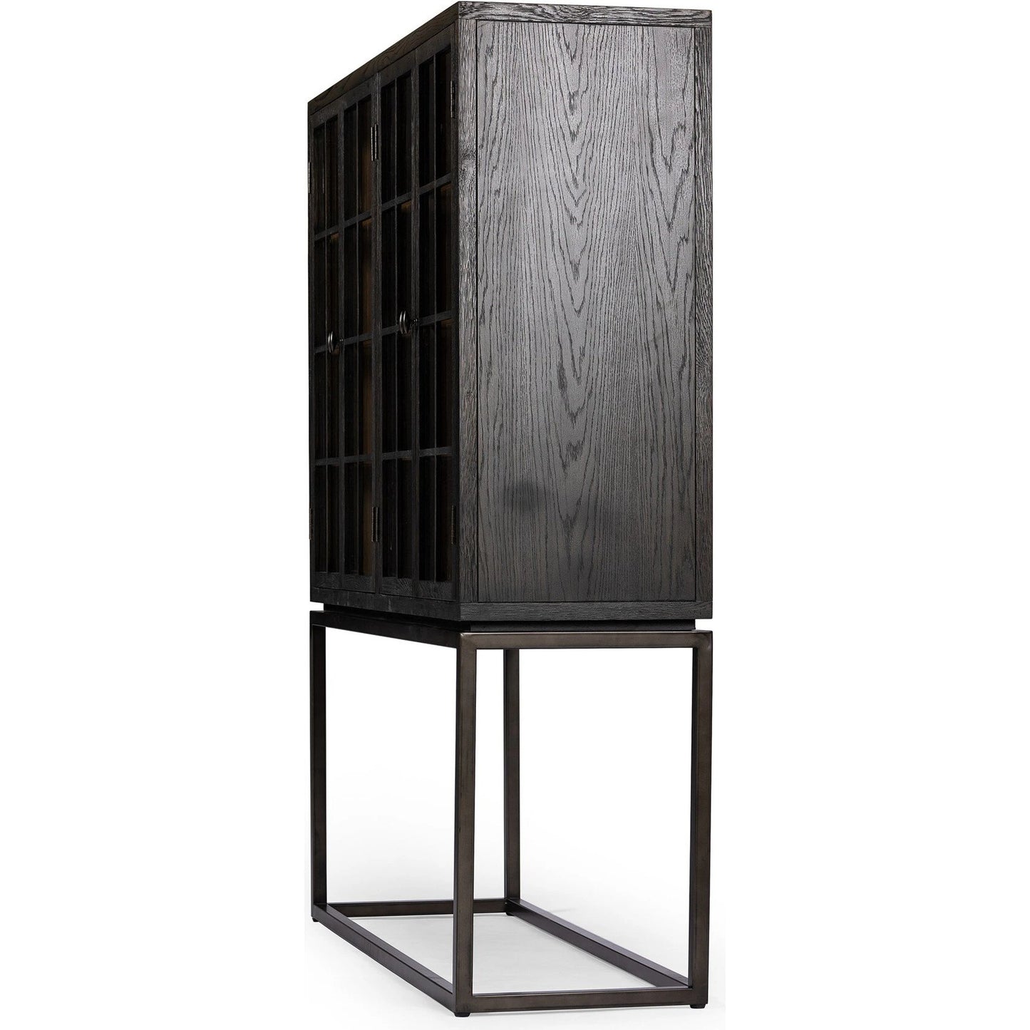 005 SI-2137549 | Closeup | Palmer Cabinet by Four Hands in aged black, sandy oak. Made from iron, oak veneer, solid oak in a modern style.