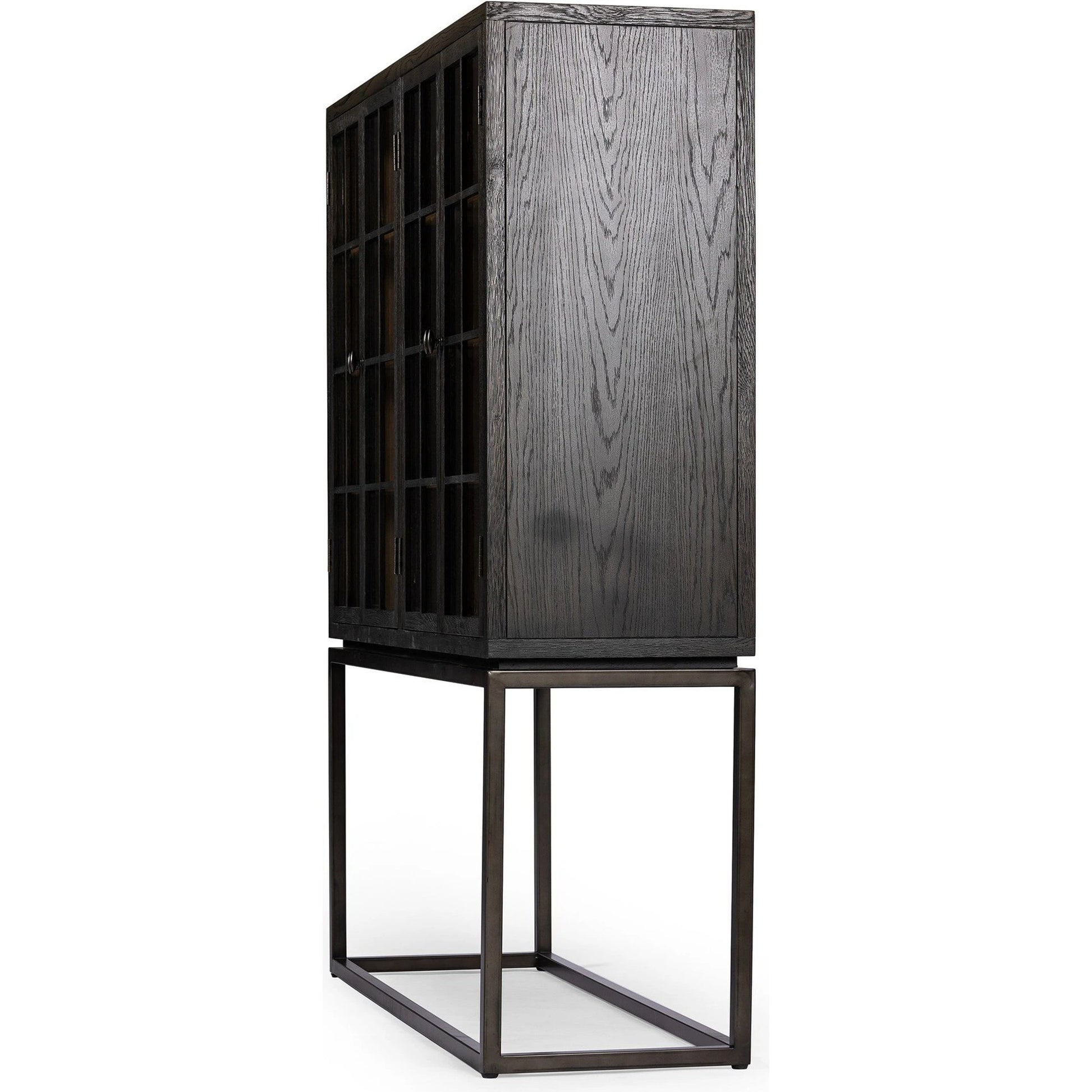Palmer Cabinet by Four Hands in aged black, sandy oak. Made from iron, oak veneer, solid oak in a modern style.
