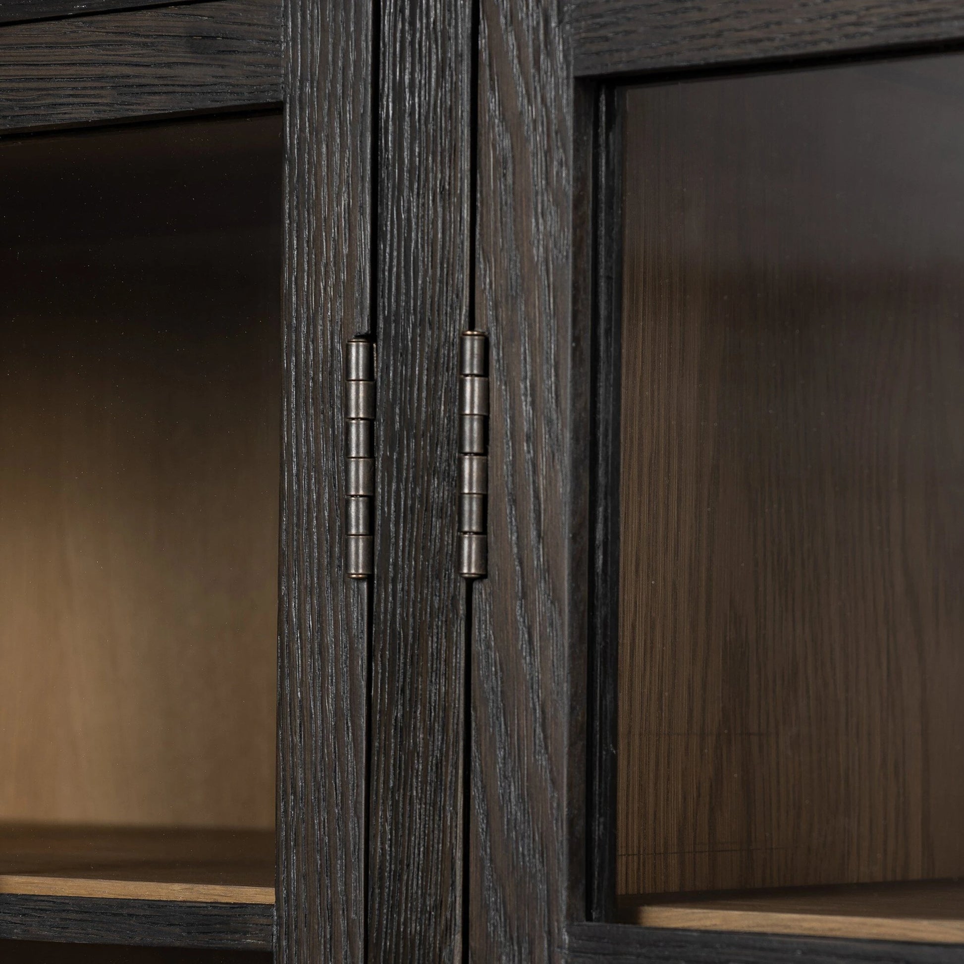 Palmer Cabinet by Four Hands in aged black, sandy oak. Made from iron, oak veneer, solid oak in a modern style.