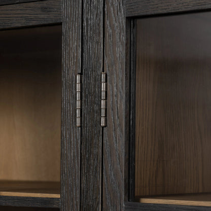 Palmer Cabinet by Four Hands in aged black, sandy oak. Made from iron, oak veneer, solid oak in a modern style.