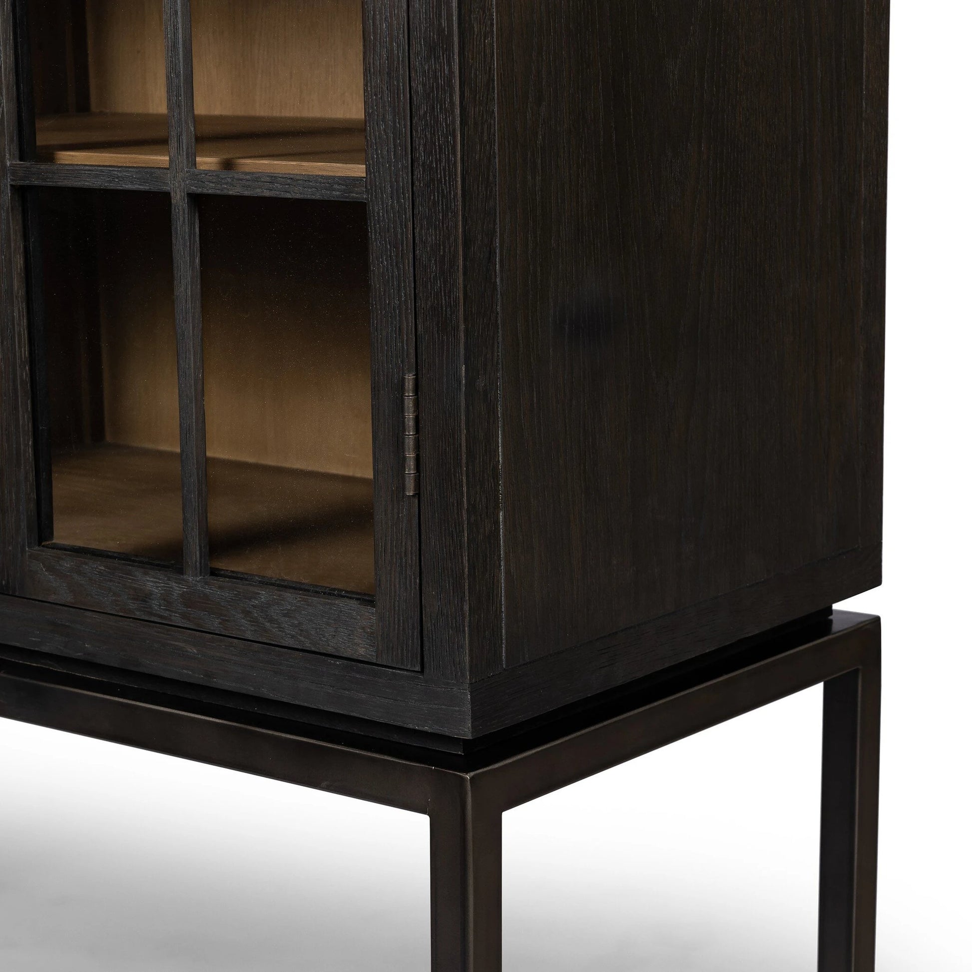 Palmer Cabinet by Four Hands in aged black, sandy oak. Made from iron, oak veneer, solid oak in a modern style.