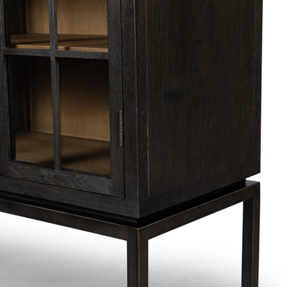 Palmer Cabinet by Four Hands in aged black, sandy oak. Made from iron, oak veneer, solid oak in a modern style.