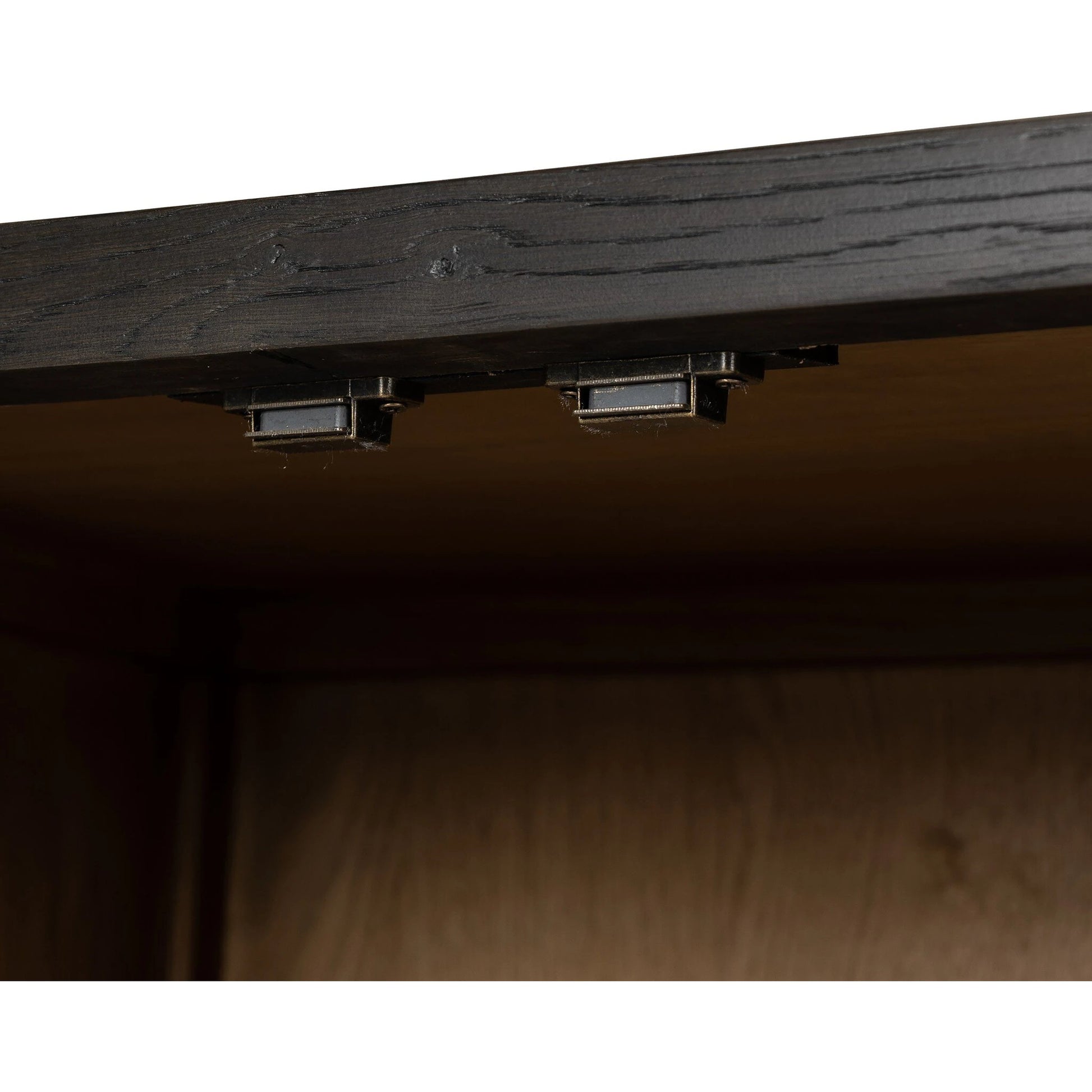 Palmer Cabinet by Four Hands in aged black, sandy oak. Made from iron, oak veneer, solid oak in a modern style.