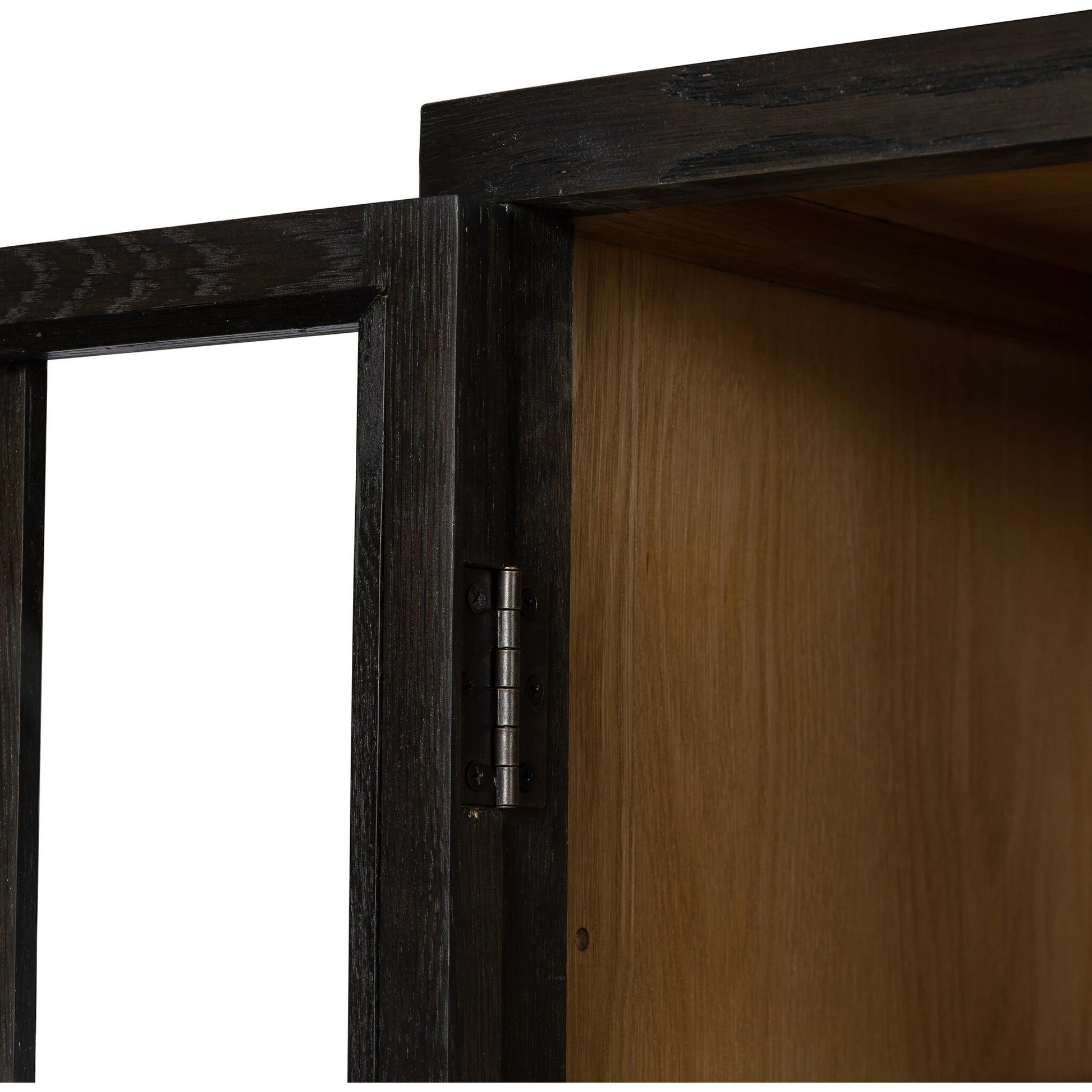 Palmer Cabinet by Four Hands in aged black, sandy oak. Made from iron, oak veneer, solid oak in a modern style.