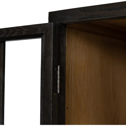 Palmer Cabinet by Four Hands in aged black, sandy oak. Made from iron, oak veneer, solid oak in a modern style.