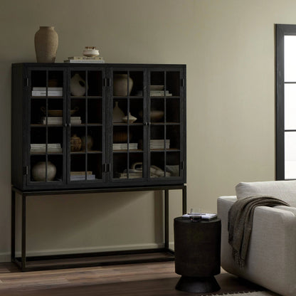 Palmer Cabinet by Four Hands in aged black, sandy oak. Made from iron, oak veneer, solid oak in a modern style.