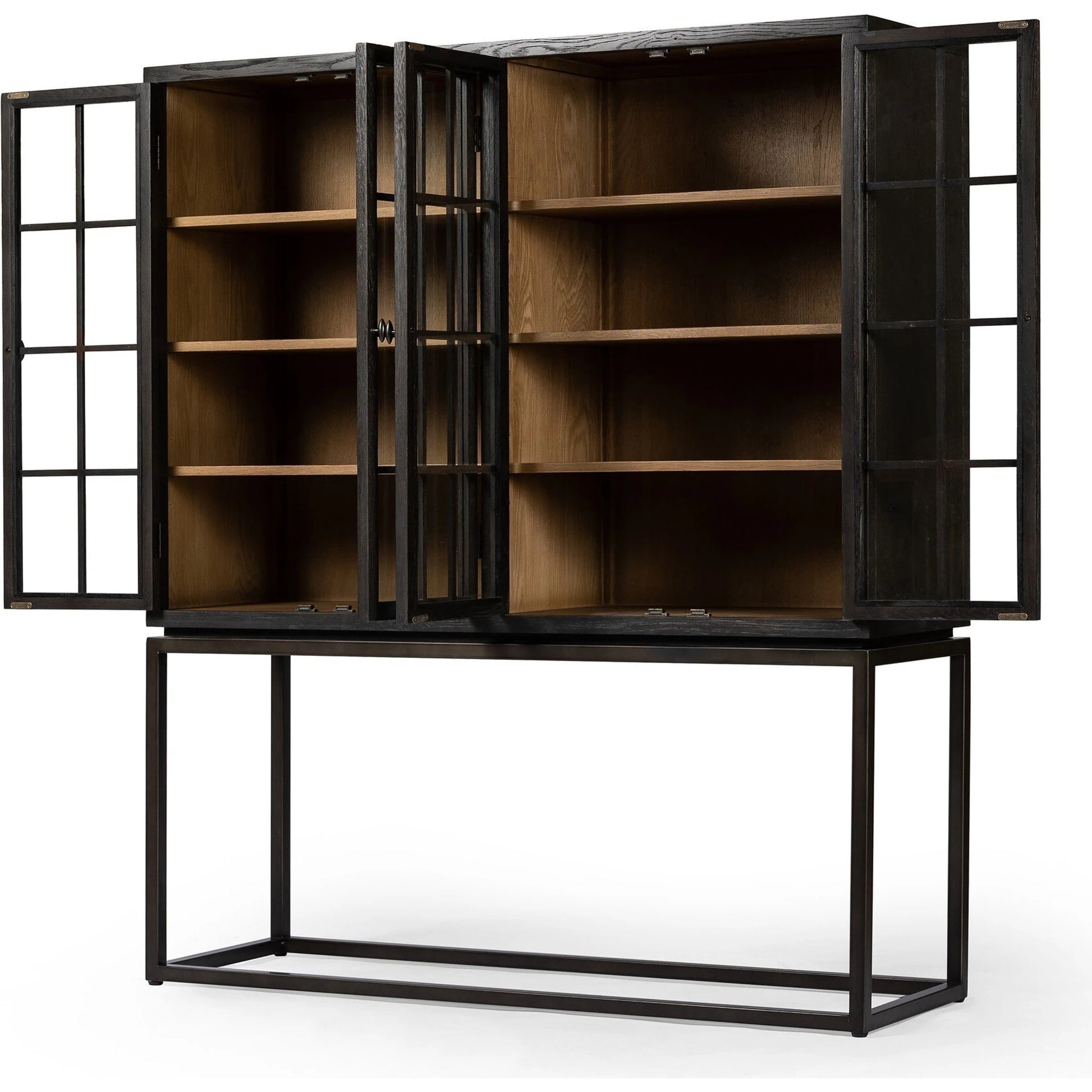 Palmer Cabinet by Four Hands in aged black, sandy oak. Made from iron, oak veneer, solid oak in a modern style.