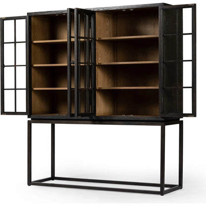 Palmer Cabinet by Four Hands in aged black, sandy oak. Made from iron, oak veneer, solid oak in a modern style.