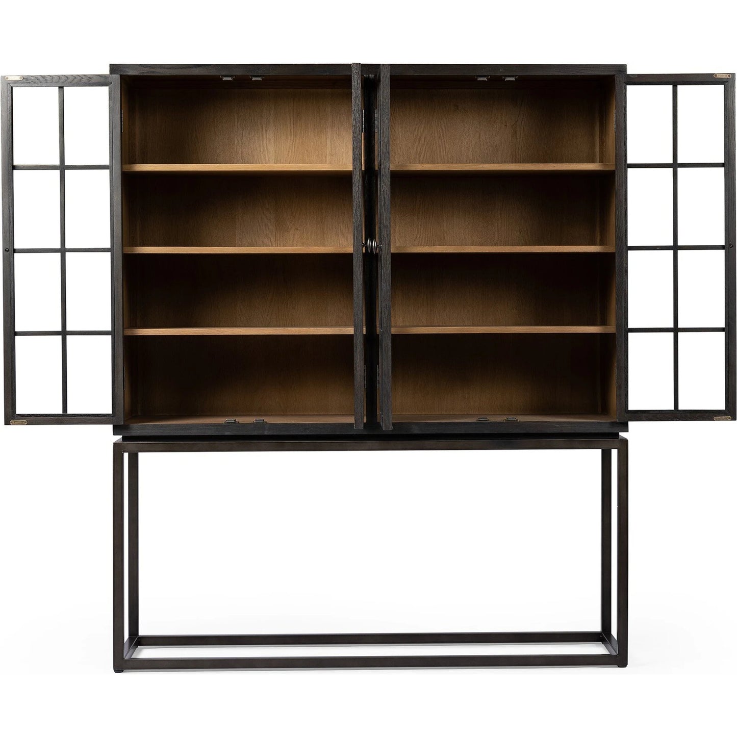 015 SI-2137549 | Closeup | Palmer Cabinet by Four Hands in aged black, sandy oak. Made from iron, oak veneer, solid oak in a modern style.