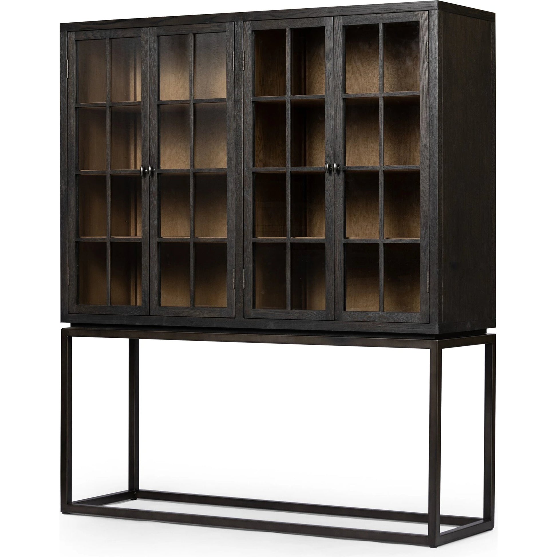Palmer Cabinet by Four Hands in aged black, sandy oak. Made from iron, oak veneer, solid oak in a modern style.