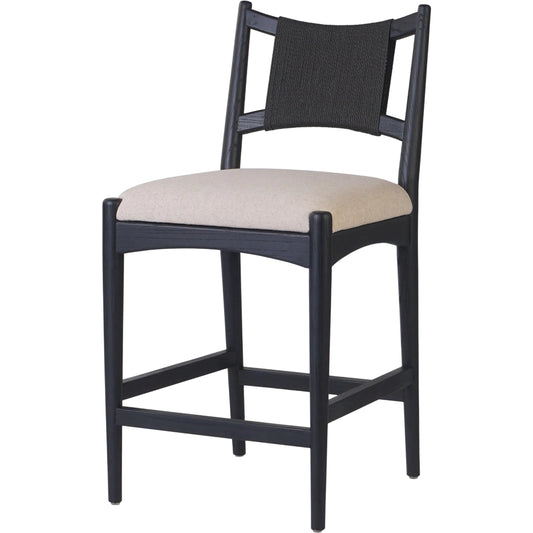 Haddon Counter Stool by Four Hands. Made from 39% flax/linen, 35% cotton, 26% polyester, solid nettlewood, rush in a unique style.