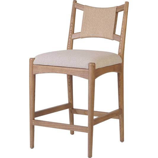 Haddon Counter Stool by Four Hands. Made from 39% flax/linen, 35% cotton, 26% polyester, solid nettlewood, rush in a unique style.