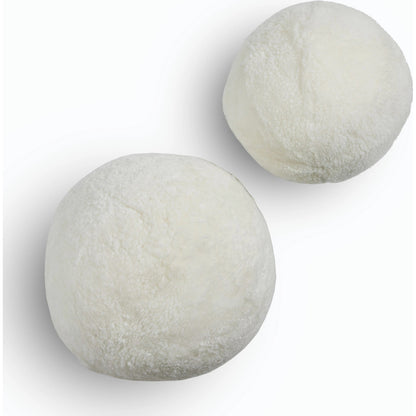 Balle Shearling Pillow Set by Four Hands in white shorn sheepskin. Made from 100% sheared sheepskin, down alternative fiber, 100% polyester in a transitional style.