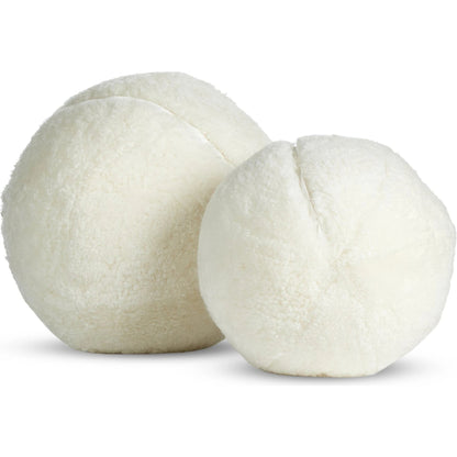 Balle Shearling Pillow Set by Four Hands in white shorn sheepskin. Made from 100% sheared sheepskin, down alternative fiber, 100% polyester in a transitional style.