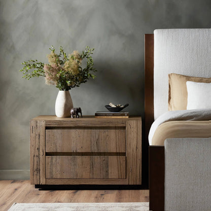 Abaso Nightstand by Four Hands. Made from thick oak veneer, engineered hardwood in a modern style.