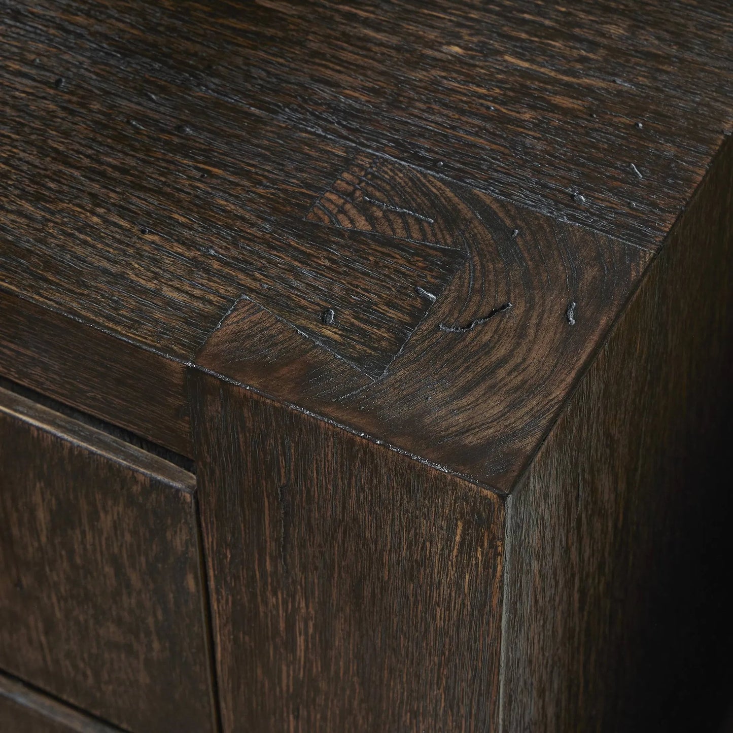 030 SI-2158010 | Closeup | Abaso Nightstand by Four Hands. Made from thick oak veneer, engineered hardwood in a modern style.