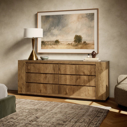 Abaso 6-Drawer Dresser by Four Hands. Made from thick oak veneer in a transitional style.