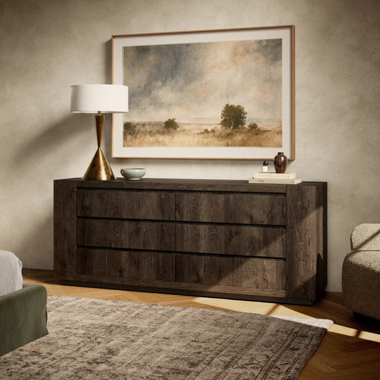 Abaso 6-Drawer Dresser by Four Hands. Made from thick oak veneer in a transitional style.