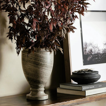 Devi Vase by Four Hands in antique white marble. Made from solid marble in a modern style.