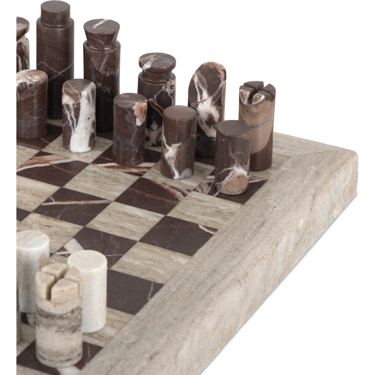 004 SI-2535343 | Closeup | Stone Chess Set by Four Hands in antique white marble, merlot marble. Made from solid marble in a unique style.