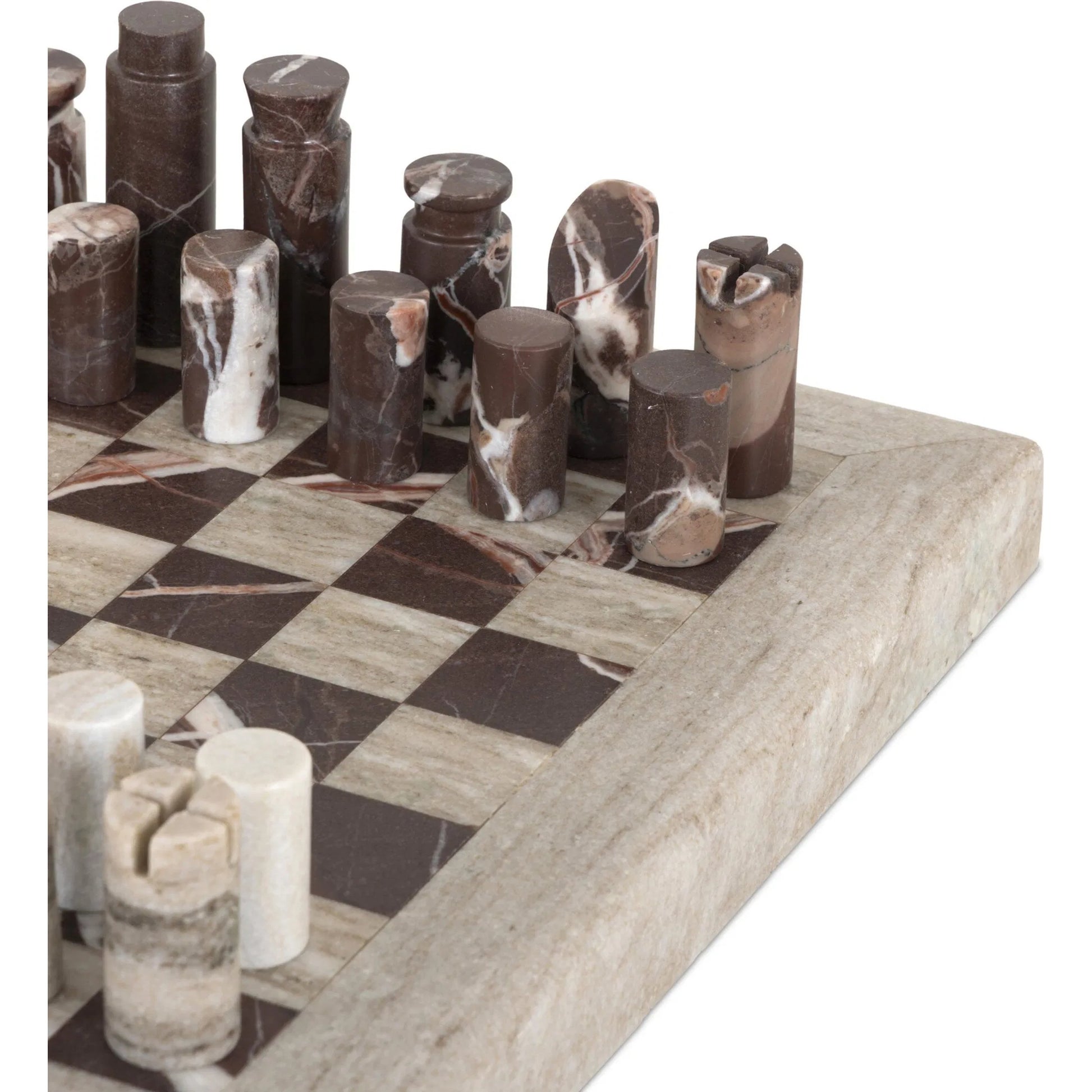 Stone Chess Set by Four Hands in antique white marble, merlot marble. Made from solid marble in a unique style.