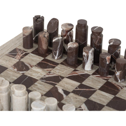 Stone Chess Set by Four Hands in antique white marble, merlot marble. Made from solid marble in a unique style.