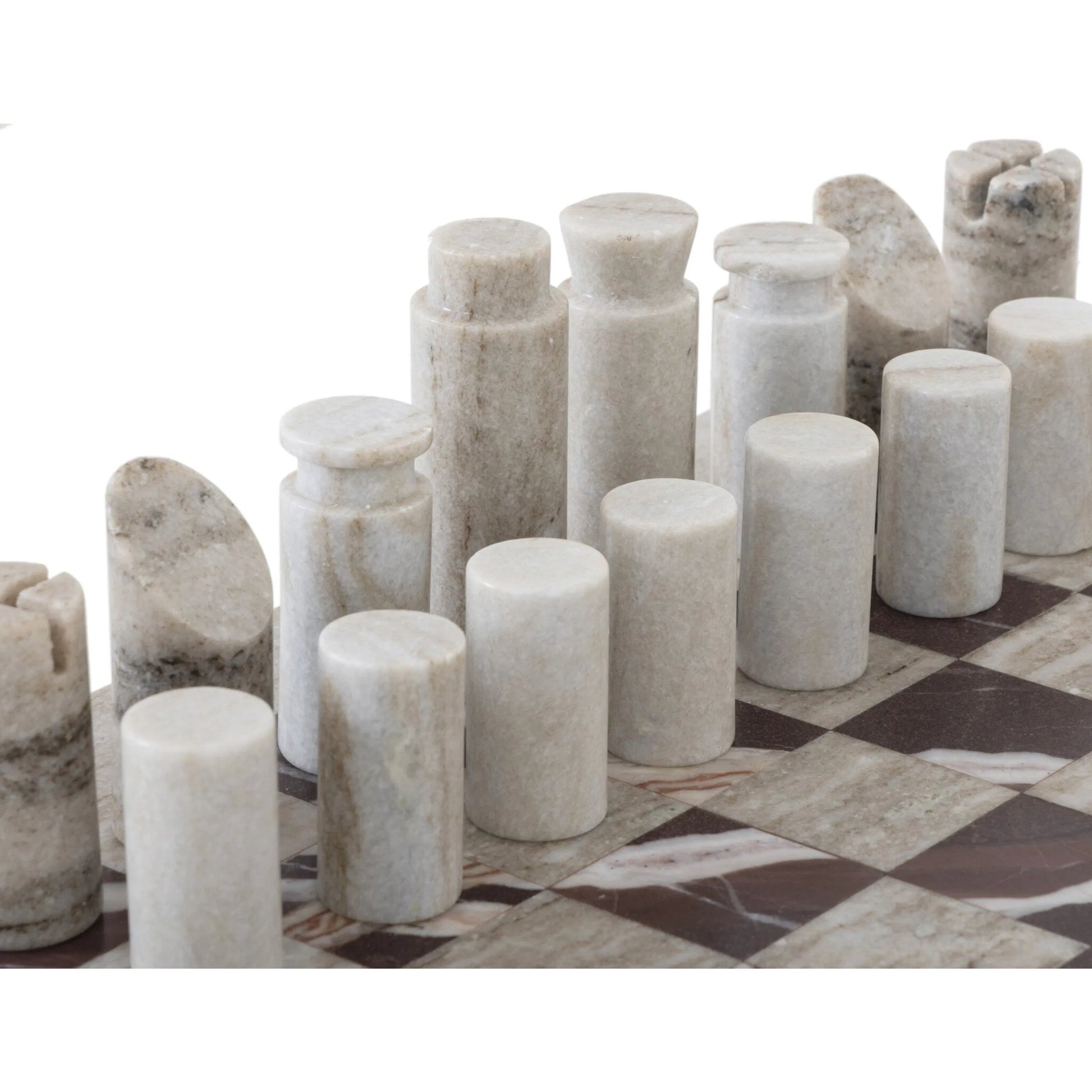 Stone Chess Set by Four Hands in antique white marble, merlot marble. Made from solid marble in a unique style.