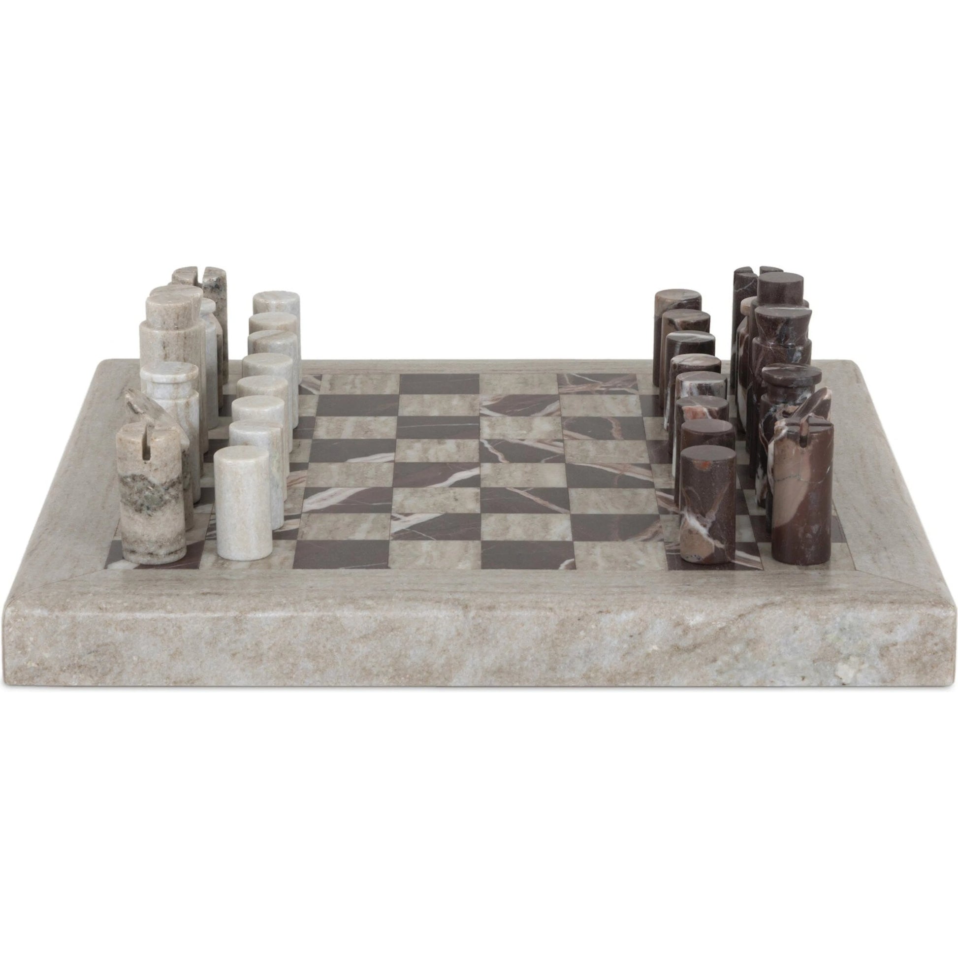 Stone Chess Set by Four Hands in antique white marble, merlot marble. Made from solid marble in a unique style.