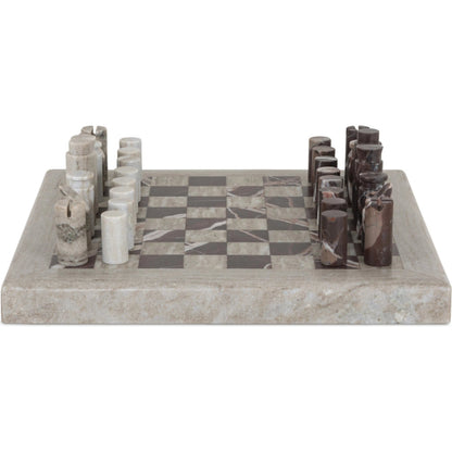Stone Chess Set by Four Hands in antique white marble, merlot marble. Made from solid marble in a unique style.
