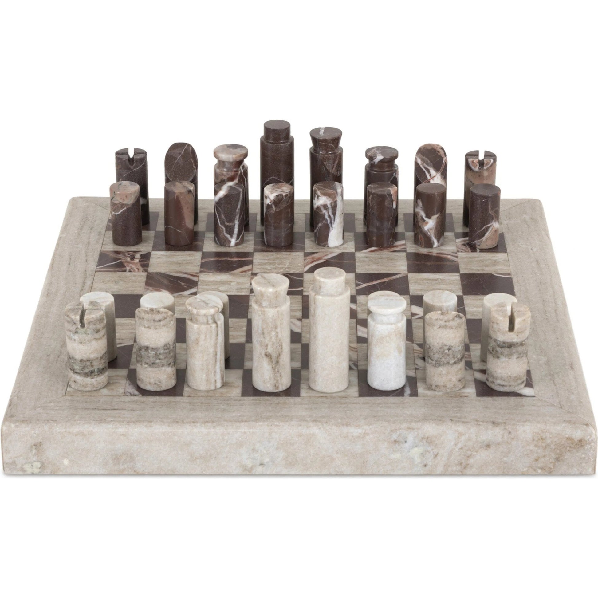 Stone Chess Set by Four Hands in antique white marble, merlot marble. Made from solid marble in a unique style.