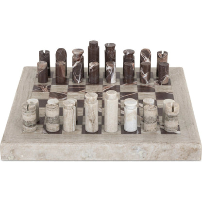 Stone Chess Set by Four Hands in antique white marble, merlot marble. Made from solid marble in a unique style.