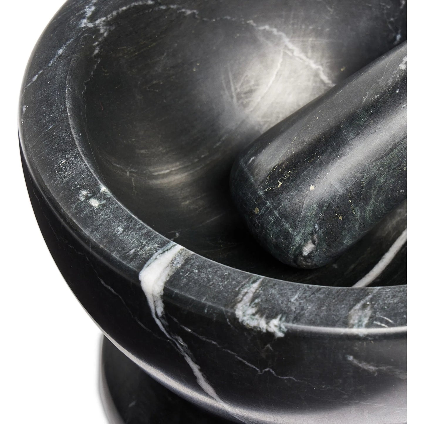 003 SI-2635256 | Closeup | Arman Mortar and Pestle by Four Hands in polished black marble. Made from solid marble in a unique style.